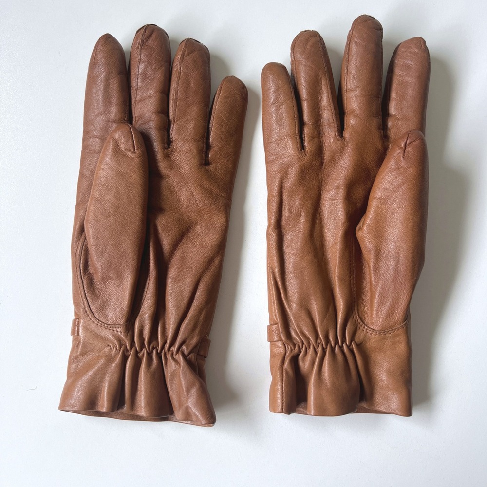 Marinelli Brown Leather Gloves Wool Lined Vintage Style Size L